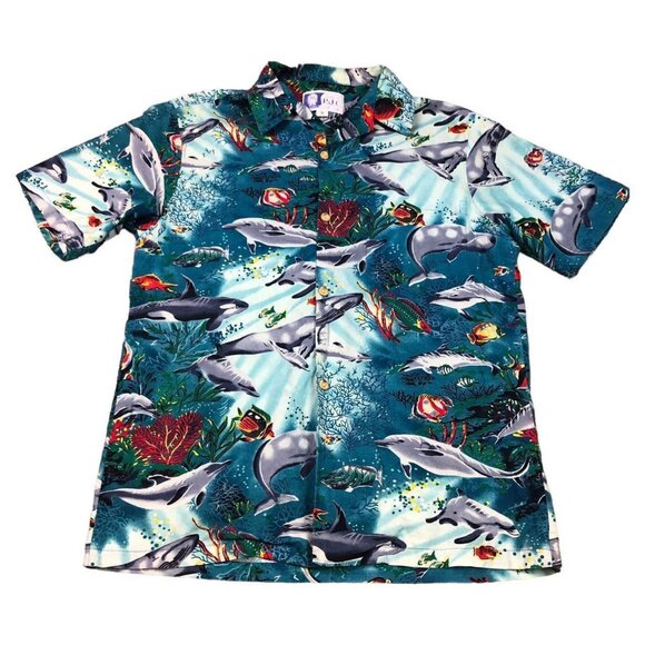 Vintage 90s Styled by RJC ocean Animal Hawaiian Shirt Adult Size Small - Picture 1 of 4